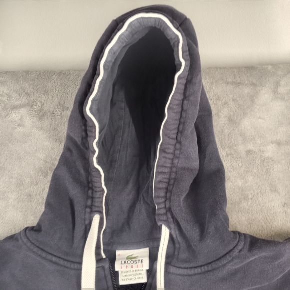Lacoste Navy Zip-Up Hoodie with White Trim Size Large - Picture 6 of 16